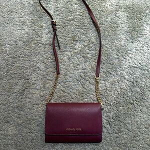 Michael Kors Burgundy Crossbody Bag with Gold Accents